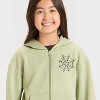Girls' Zip-Up Halloween Spider Fleece Hoodie Sweatshirt - Cat & Jack™ Light Olive Green - 2 of 4