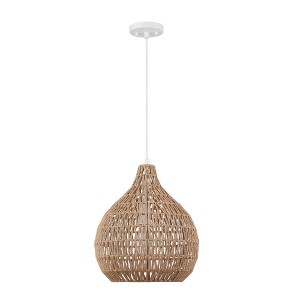 Tika 1-Light Natural Blonde Pendant Lighting with Twine Shade - Globe Electric: ETL Listed, Metal Body, No Switch - 1 of 4