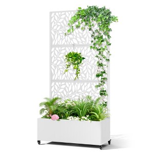 TOAOTBNBO Metal Privacy Screen with Leaf Pattern, Outdoor Planter Box with Wheels, Modern Outdoor Privacy Panels for Garden and Patio - 1 of 4