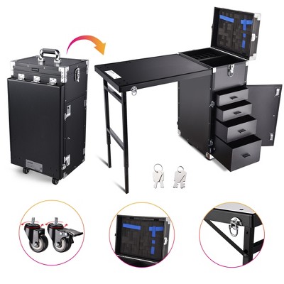 Black Aluminum Rolling Makeup Train Case with Expandable Table