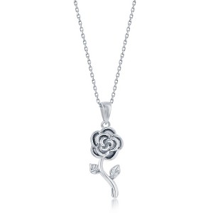 Bella Silver Sterling Silver Rose Flower 18" Pendant Necklace - Silver - 1 of 2