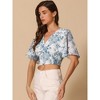 INSPIRE CHIC Women's Floral Flare Short Sleeve V Neck Summer Smocked Crop Tops - 2 of 4