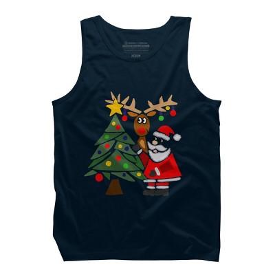 Men's Design By Humans Funny Cute Santa Claus and Christmas Reindeer by Tree By SmileToday Tank Top