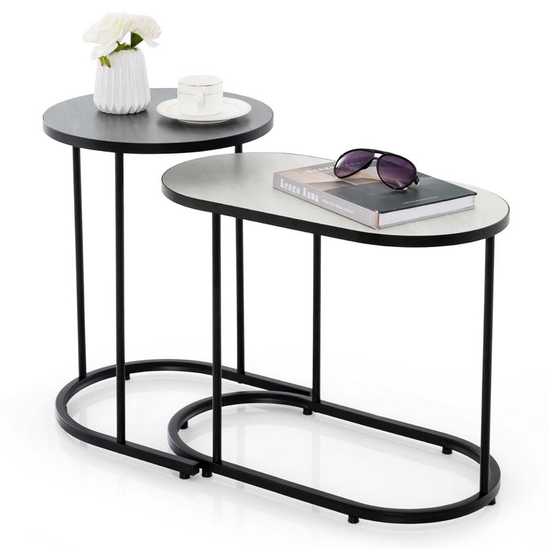 Costway 2-in-1 Design Faux Marble Top Tea Table Nesting Coffee Table Set of 2, 1 of 10