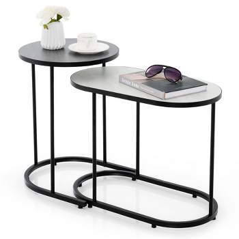 Costway 2-in-1 Design Faux Marble Top Tea Table Nesting Coffee Table Set of 2