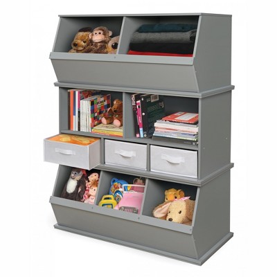 Gray MDF Two-Bin Stackable Storage Cubby for Kids