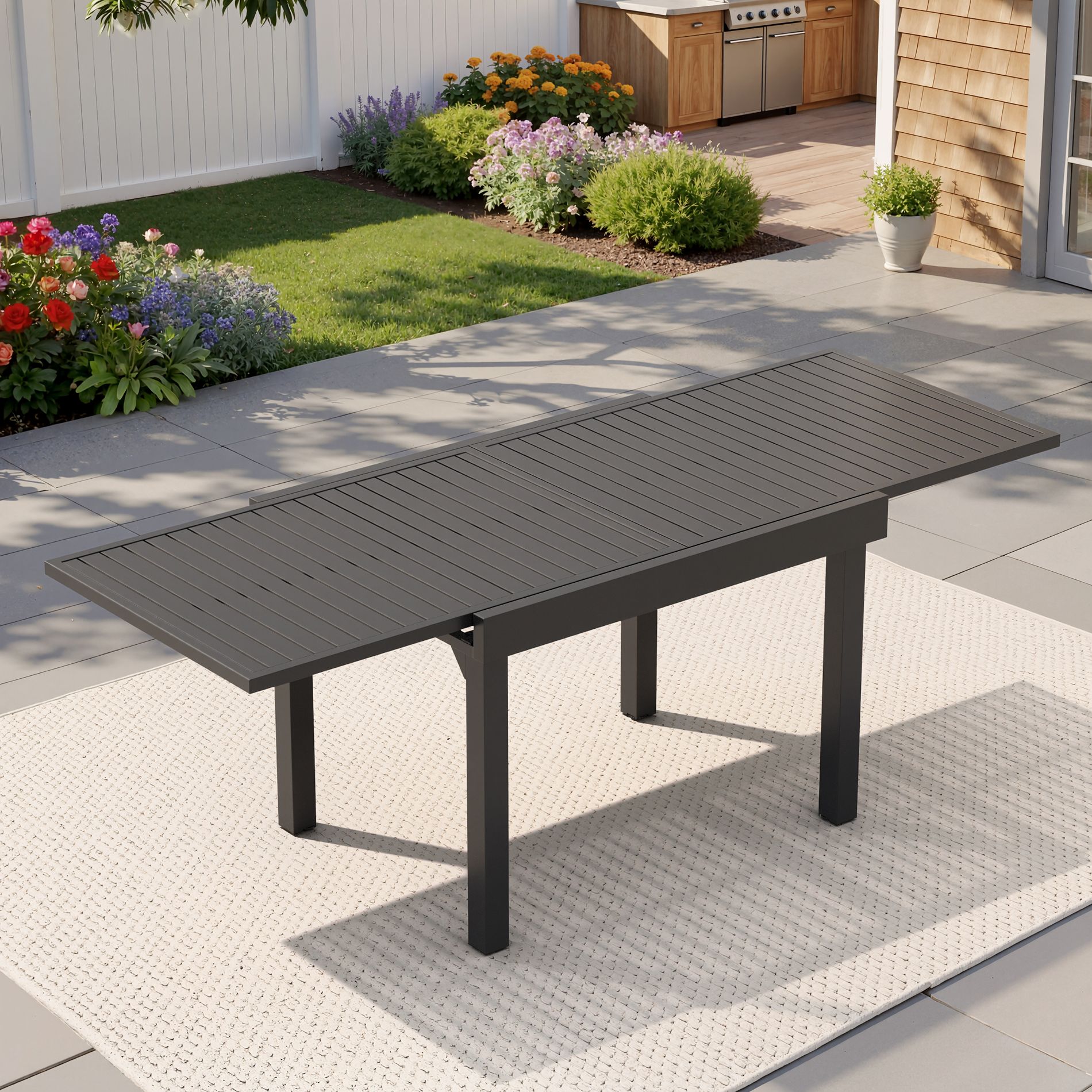 Pellebant 41.3-82.7in Expandable Outdoor Dining Table, Aluminum Patio Table with Adjustable Length