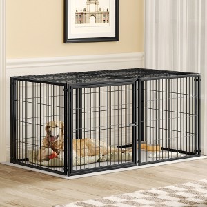 63.7" Large Dog Cage for Medium Dogs, Puppy Playpen with Top, Indoor Metal Dog Kennel Pet Cage, 63.7"L x 34.2"W x 31.7"H, Black - Nertpow - 1 of 4