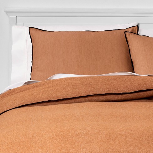 King Border Stitch Flannel Duvet Cover Sham Set Heathered Bronze