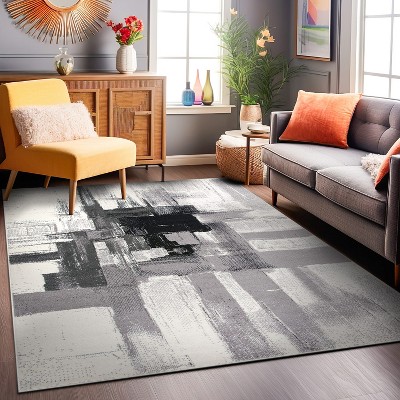 Contemporary Black and Gray Abstract Area Rug
