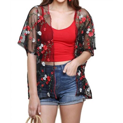 Women's Floral Embroidered Sheer Duster - umgee