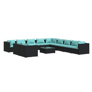 vidaXL 12-Piece Patio Lounge Set - Outdoor Modular Seating with Table, Comfortable Cushions, Water-Resistant Fabric, Black Poly Rattan - 1 of 4