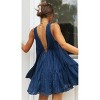 Women's V - Neck Drawstring Mini Dress Front & Back Tie Flowy Asymmetrical Short Dress - 4 of 4