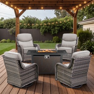 Belord 6-INCH Extra Thick Cushion Outdoor Patio Furniture Set with Swivel Glider Patio Chair Set of 4, 5 Pieces Patio Furniture Set with Firepit Table - 1 of 4