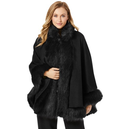 Jessica London Women s Plus Size Faux Fur Trim Wool Cape 26 28