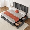 Homhougo Full Linen Upholstered Platform Bed Frame with 4 Storage Drawers, Adjustable Headboard, Wooden Slats Support, No Box Spring Needed, Grey - 4 of 4