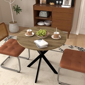 LIVAREEmlen 31.5 Inch Round Coffee Table, Small Circle Coffee Table with Metal Black Legs,Modern Coffee Table, Brown - 1 of 4