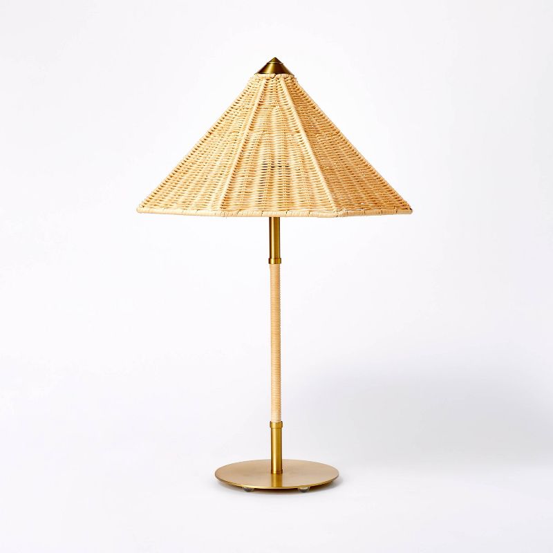 Table Lamp with Tapered Rattan Shade Gold (Includes LED Light Bulb) - Threshold&#8482; designed wtih Studio McGee, 1 of 6