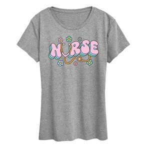 Women's - Instant Message - Nurse Flowers Short Sleeve Graphic T-Shirt - 1 of 4