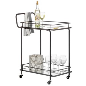 mDesign Metal Rectangle Rolling Food and Beverage Bar Cart with Glass Shelves, Black - 1 of 4