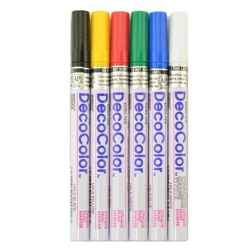Photos - Felt Tip Pen Marvy Paint Marker Set 6ct  Uchida Decocolor Extra Fine Point: Permanent Paint Pens, White, Green, Blue, Yellow, Black, Red 