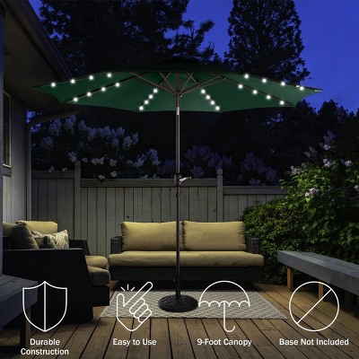 Green 9-Foot Patio Umbrella with Solar LED Lights
