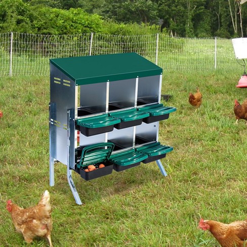 Chicken Nesting Boxes, 6 Holes Chicken Egg Laying Box with Chicken Perch, Metal Roll Away Nest Box for Chicken Coop Hens Poultry Green with Legs - image 1 of 4