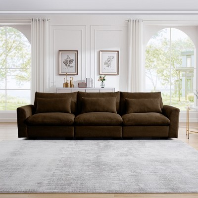 Corduroy Deep Seat 3-Seater Sofa with Wide Seat and 3 Waist Pillows for Living Room or Bedroom