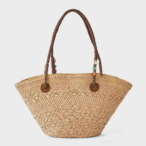 Сумки A New Day Hand Woven Straw Bead Strap Fan Tote Bag - A New Day™ Natural