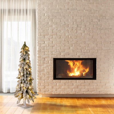 4' Prelit Snowy Downswept Artificial Christmas Tree with Clear Lights