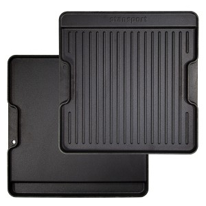 Stansport Pre-Seasoned Double Sided Cast Iron Griddle with Built in Grease Trap - 1 of 4