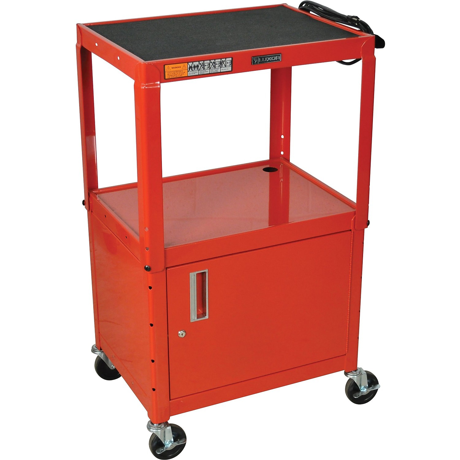 Luxor 2-Shelf Metal Mobile A/V Cart with Lockable Wheels - Red