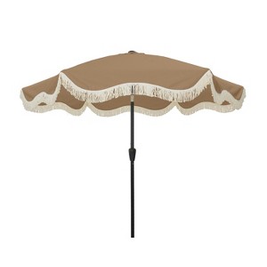Mondawe 9 ft. Crank Design Bohemian Tassel Style Outdoor Market Umbrella with Full Fiberglass Rib - 1 of 4