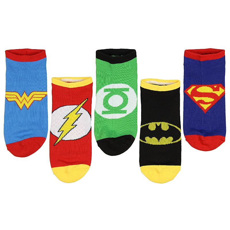 DC Comics Justice League Logos Adult 5 Pack Superhero Ankle No-Show Socks Multicoloured, 1 of 4