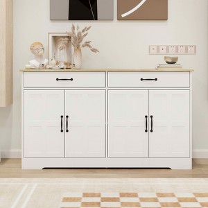 MAYEERTY White 55.91" Large Farmhouse Buffet, 2 Drawers 4 Doors Storage Sideboard - 1 of 4