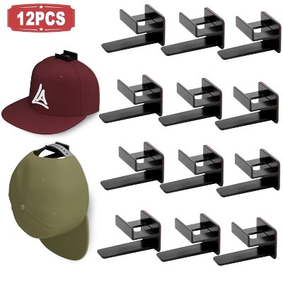 LunaLulinlk 12pcs Baseball Cap Hooks, Hat Rack for Wall, Adhesive Hat Hooks, No Drilling Hat Organizer Cowboy Hat Holder, Black