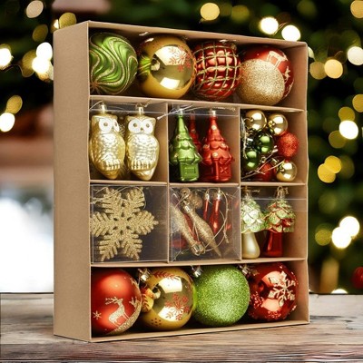 80-Piece Glittered Christmas Ornament Set with Baubles, Snowflakes, and Trees