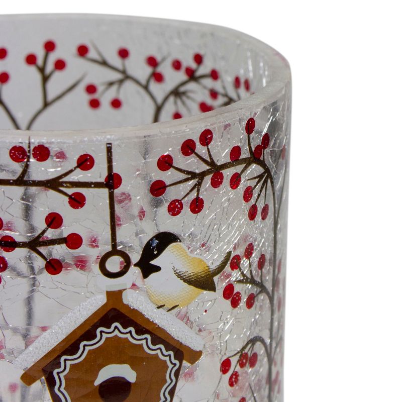 Northlight 5" Hand Painted Sparrows and Berries Flameless Glass Christmas Candle Holder, 3 of 7