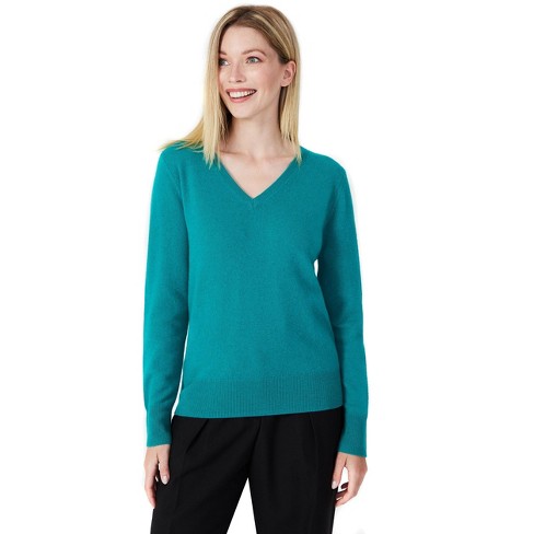 Style Republic 100% Pure Cashmere V-neck Women's Sweater - Turquoise ...