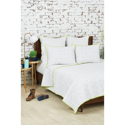 Modern Blue Cotton Reversible Queen Quilt with Trim