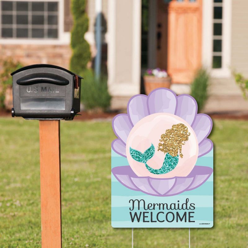 Big Dot of Happiness Let's Be Mermaids - Party Decorations - Birthday Party or Baby Shower Welcome Yard Sign, 2 of 9