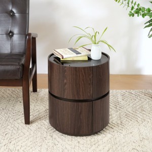 Stylish Round Side Table with Dual Storage Drawers, Tempered Glass Top and Seamless Modern Silhouette for Living Room-Maison Boucle - 1 of 4