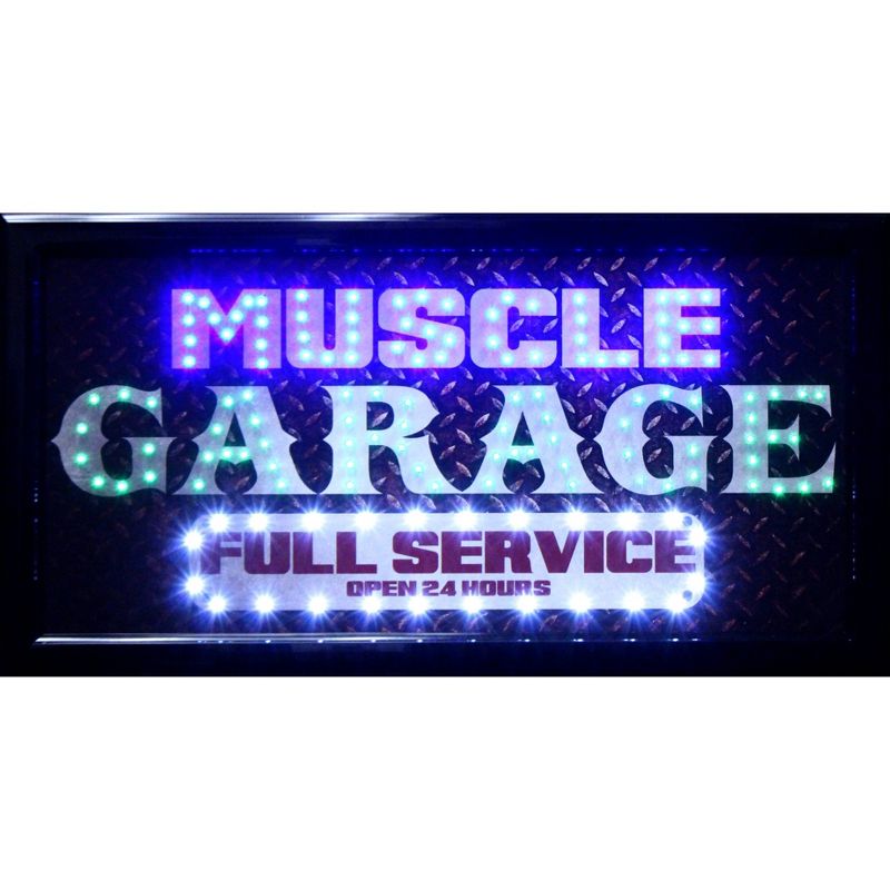 Muscle Garage Full Service Open 24 Hours Framed LED Sign Gray/Brown - American Art Decor, 3 of 7