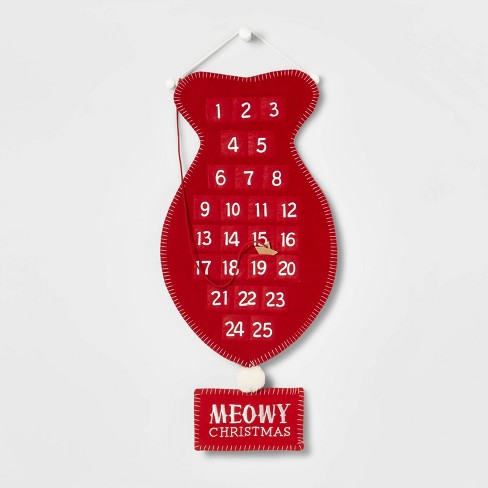 25" Fish 'Meowy Christmas' Hanging Advent Calendar Red - Wondershop™ - image 1 of 3