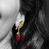 Ross-Simons 25.00 ct. t.w. Ruby Bow Drop Earrings With 1.60 ct. t.w. White Topaz in 18kt Gold Over Sterling - 3 of 4