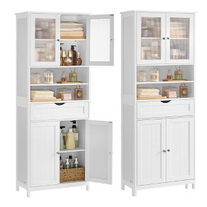 Freestanding Storage Cabinet with Acrylic Doors and Adjustable Shelves, 2 Cabinets Drawer Open Compartments, Cloud White - 1 of 4