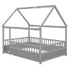 CAVINAS Full Size Wood Montessori Bed,Modern Floor Bed with House Roof Frame and Fence Guardrails,Toddler Bed for Bedroom - 4 of 4