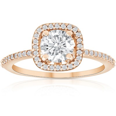 Pompeii3 1 1/4 Ct Moissanite & Diamond Cushion Halo Engagement Ring 10k Rose Gold