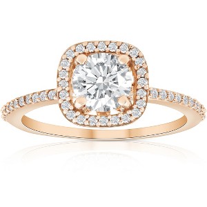 Pompeii3 1 1/4 Ct Moissanite & Diamond Cushion Halo Engagement Ring 10k Rose Gold - 1 of 4