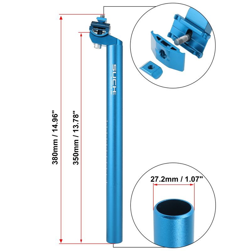 Unique Bargains Aluminum Alloy with Clamp Adjustable Bicycle Seat Post 1.07"x13.78", 3 of 7